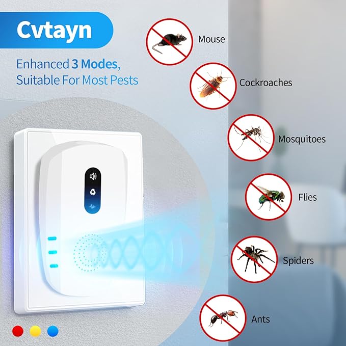 2025 Upgraded Ultrasonic Pest Repellent Indoor Insect Repeller, Pest Control, Repellent Roach, Mouse, Bugs, Mosquito, Mice, Spider, Ant, Rodent Repellent Ultrasonic Plug in, 3 Mode Switching, 6 Packs