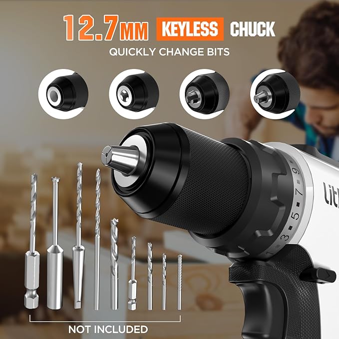 Litheli 20V Cordless Drill Driver, Brushless Power Drill with 2 Variable Speed, 1/2 Inch Keyless Chuck, Electric Drill, 17+1 Clutch Settings with Maximum Torque of 530 In-lbs