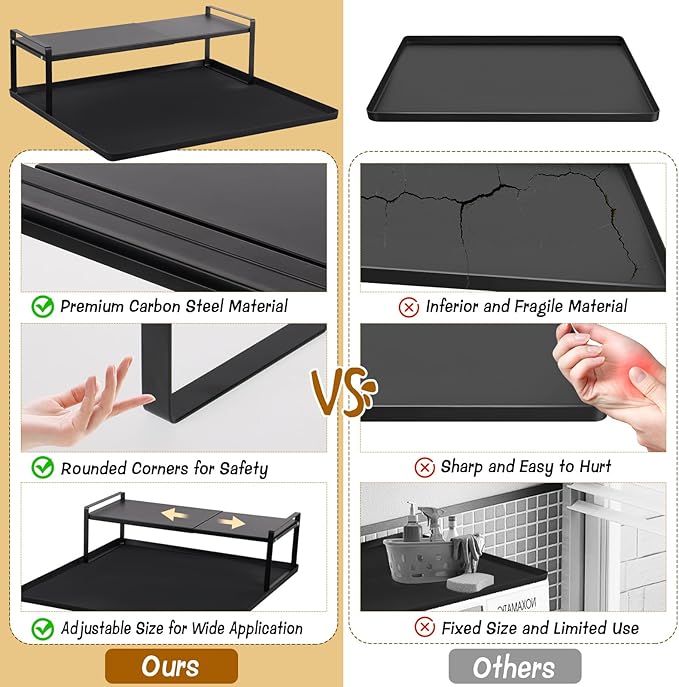Washer and Dryer Countertop with Retractable Shelf and Silicone Mat, Universal Front Load Washer and Dryer Countertop Set, Washer Dryer Shelf with Mat for Laundry Room (Metal Shelf + Silicone Mat)