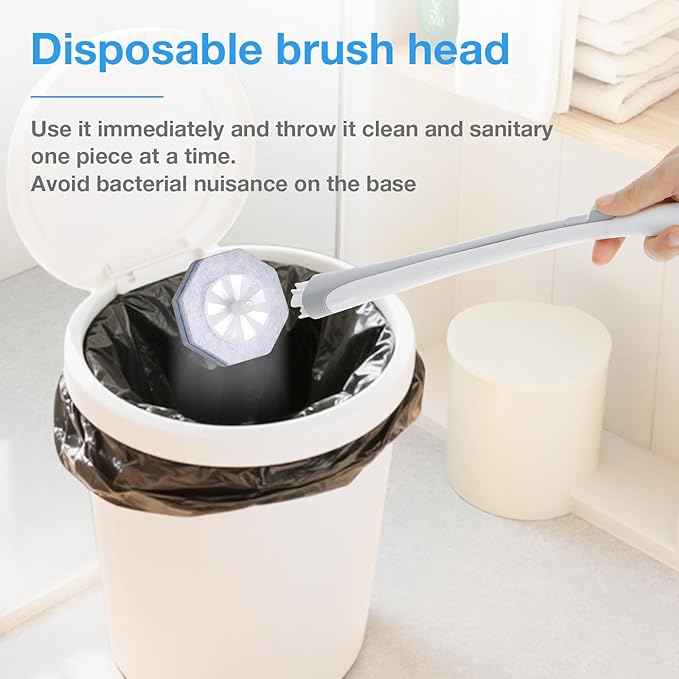 Disposable Toilet Brush & Wand Refills, 50 Count 3-Layer Octagonal Toilet Cleaner Heads, Compatible with Most Standard Toilet Wands, Hygienic Bathroom Deep Cleaning