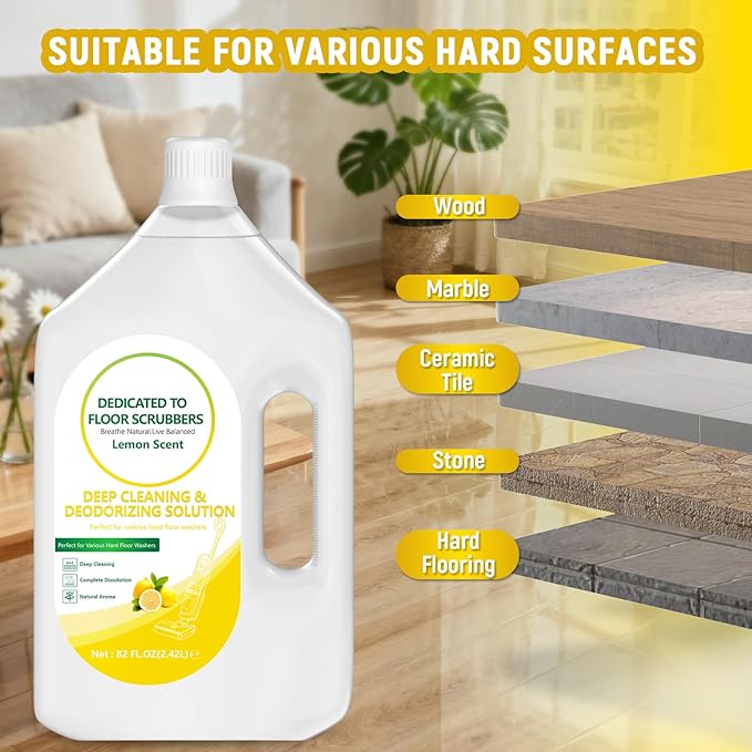 Floor Cleaning Solution Compatible with Tineco – 82 FL OZ Lemon Floor Cleaner – Long-Lasting, Zesty Scent – For All Cordless Wet/Dry Vacuum Mop Cleaner & Robot Vacuums with Mopping