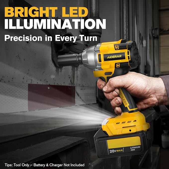 Cordless Impact Wrench for DeWalt Battery, 500Nm (369Ft-Lbs) 1/2" & 1/4" Brushless Impact Gun, 2-Speed High Torque Power Tool for Tire Removal, Rusted Bolts, Car Maintenance(No Battery)