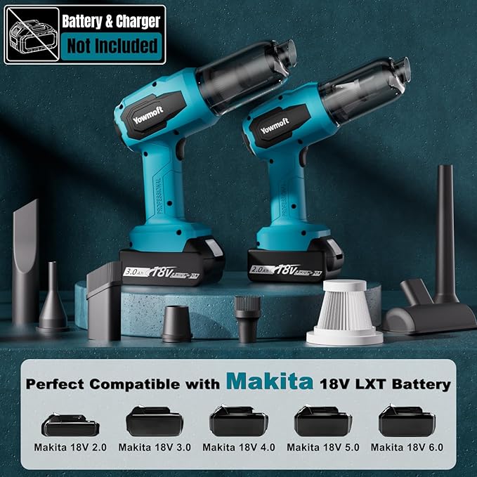 3 in 1 Handheld Car Vacuum Compatible with Makita 18V Battery with 21000pa Strong Suction, Handheld Vacuum Cordless & Blower with 200W Brushless Motor, Mini Vacuum Cleaner for Car, Home (No Battery)