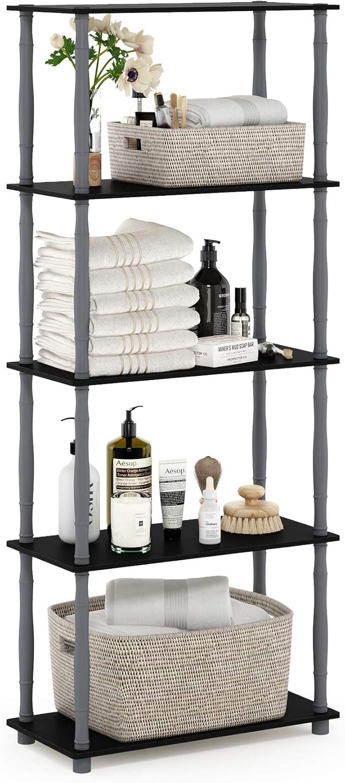Furinno Turn-N-Tube 5-Tier Multipurpose Shelf / Display Rack / Storage Shelf / Bookshelf, Classic Tubes, Black/Grey
