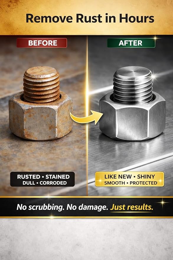 Heavy-Duty Rust Stain Remover for Industrial Use on Metal Surfaces Including Stainless Steel. Our Cleaner and Stainless Steel Rust Remover Gel Needs No Scrubbing, Simply Apply and Rinse off (17 oz)