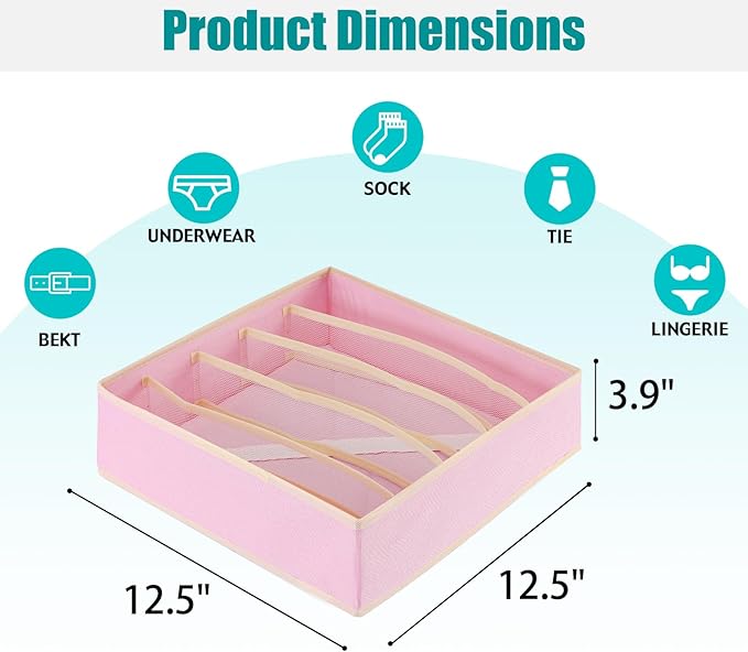 Drawer under Cabinet Clothes Organizer 5 Cell Foldable Storage Cubes Underwear Drawer Organizer Dividers Storage Boxes for Bra, Underwear（Pink）