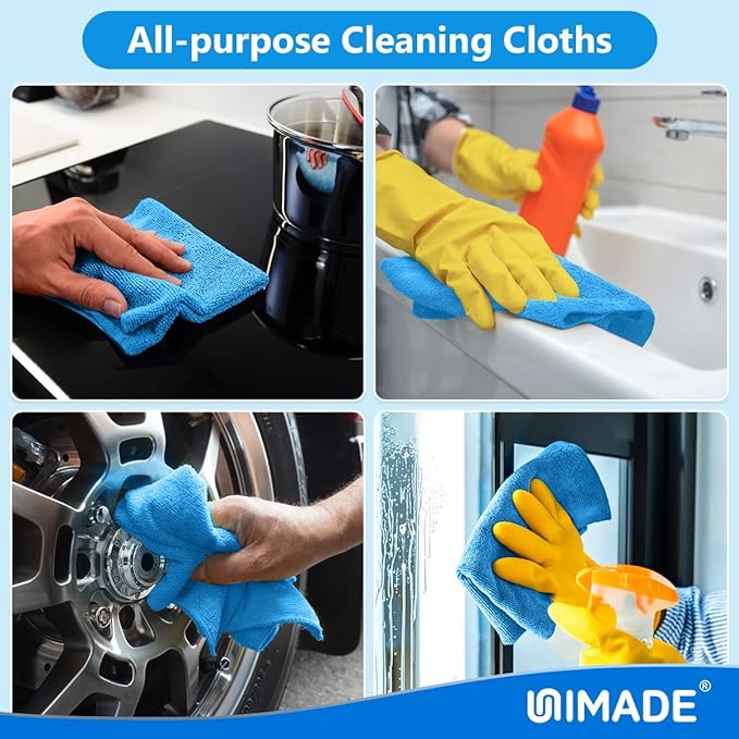 Shop Towels Rags, 150 Pack Reusable Shop Rags Bulk Microfiber Cleaning Cloth Lint Free Cleaning Towels for Car Kitchen Automotive Bar Mechanic Restaurant Garage, 11.5"x 11.5", Blue