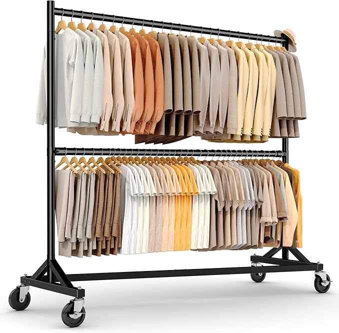 HOKEEPER Z Rack for Clothing Heavy Duty Clothes Rack Hold 550 LBS Commercial Garment Rack with Wheels Rolling Portable Z Base for Bedroom, Living Room, Laundry, Black, 22.8" D x 62.6" W x 87.8" H