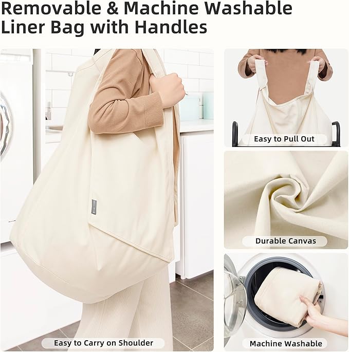 STORAGE MANIAC Rolling Laundry Hamper with Wheels 2-Section Laundry Sorter Rolling Laundrys Basket on Wheels with Removable Bag Clothes Hamper Laundrys Organizer Cart Bathroom Bedroom 100L Beige