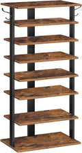 HOOBRO 8 Tiers Vertical Shoe Rack, Wooden Shoe Storage Organizer with Hooks, Narrow Shoe Tower for 16 Pairs, Space Saving, for Entryway, Living Room, Bedroom, Rustic Brown BF750XJ01