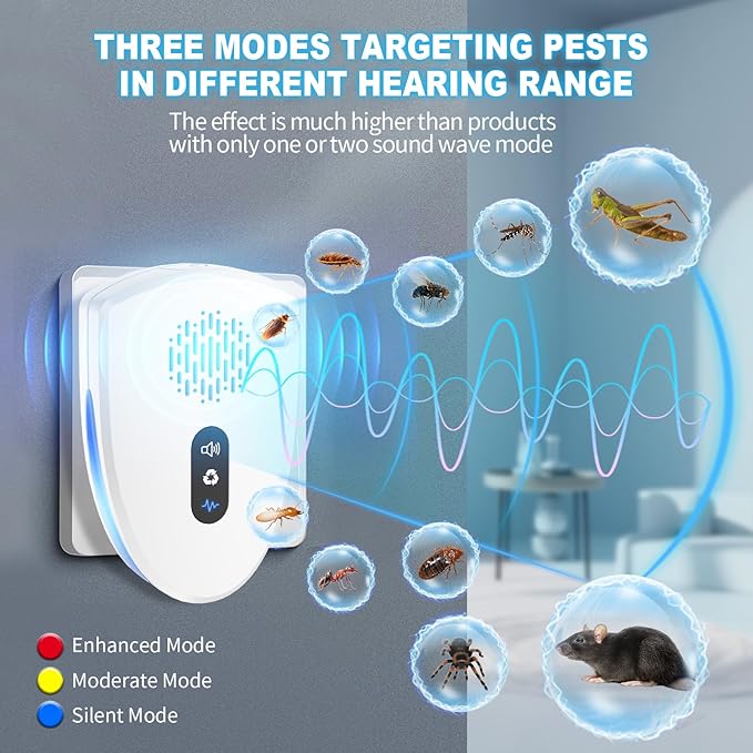 2025 Upgraded Ultrasonic Pest Control Repeller, Mouse Repellent Indoor for Spider Bug Roach Ant Mosquito Rat Mice Insect Deterrent, Mouse Rodent Repellent Ultrasonic Plug in, 3 Mode Switching, 6 Pack