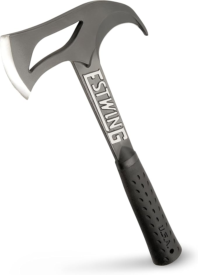 ESTWING Hunter's Axe - 14.25" USA Made Forged Steel Hatchet with Gut Hook & Shock Reduction Grip - EBHA