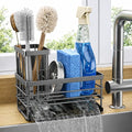 Cisily Sink Caddy Sponge Holder for Kitchen with Brush Holder and Stainless Steel Self Drain Tray, Rustproof Kitchen Sink Organizer for Sponge, Soap Dispenser Storage Accessories (Gray)