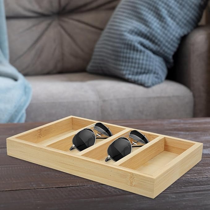 Sunglasses Organizer Tray 4-Grid Eyewear Display Box Wear-Resistant Storage Case for Men and Women Home Vanity Use