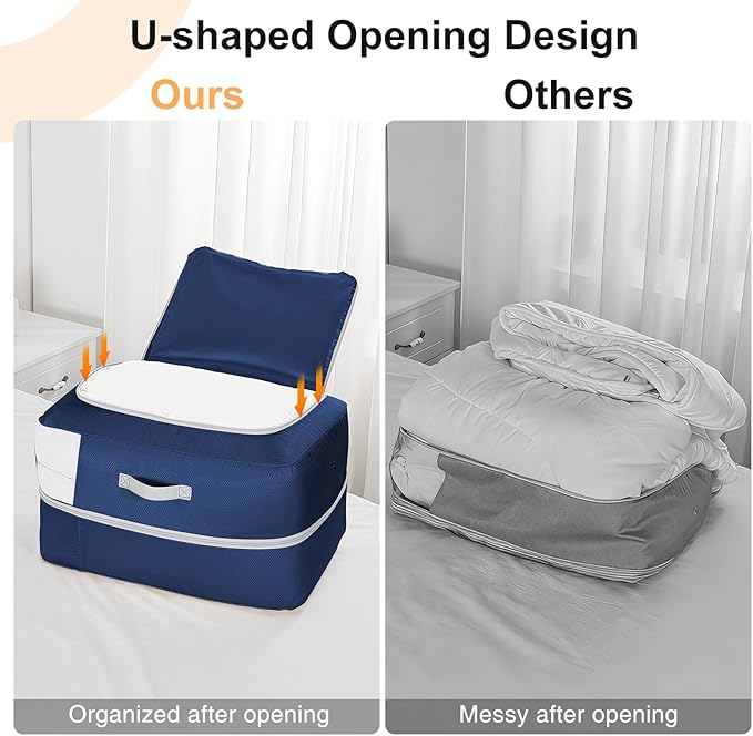 Comforter Storage Bag - 110L Large Capacity Blanket Storage Bags Ultra Space Saving Self Compression Organizer, Washable Compression Bags for Storage Comforter Blanket, 6-Pack, Navy Blue