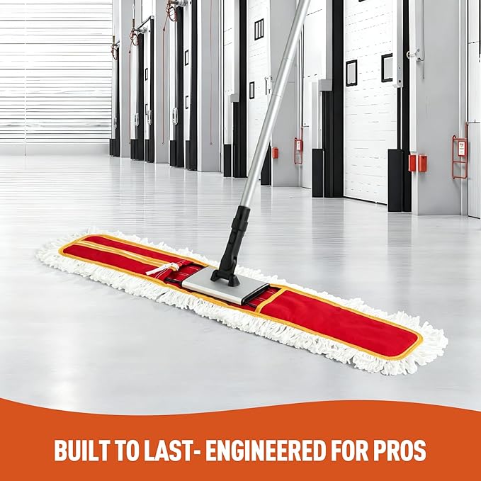 36" Commercial Dust Mops for Floor Cleaning Heavy Duty Floor Duster Mop with Long Handle Hotel Gym Household Cleaning Supplies for Hardwood, Tiles, Marble Floors (Red)