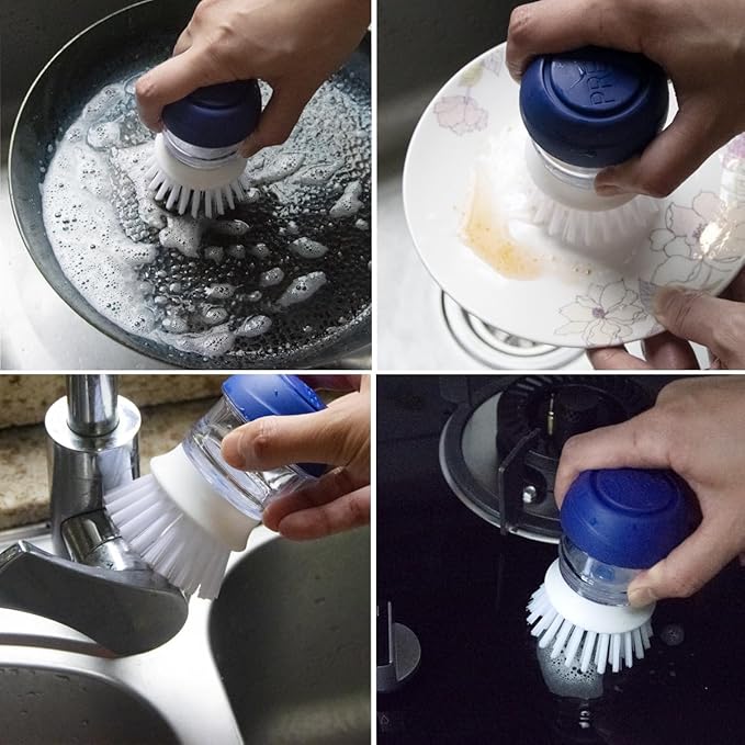 CELOX 2 Pack Dish Brush with Soap Dispenser for Kitchen Cleaning, Kitchen Brush for Dish Pot Pan Sink Cleaning