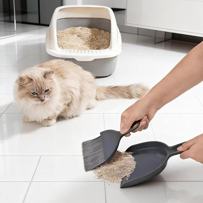 THINKLEARN 2PCS Small Dust Pan and Brush Set, Mini Broom and Dustpan Set, Compact and Hand Broom Combo Set for Cleaning, Dark Gray