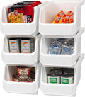 Large Plastic Containers for Organizing and Storage Bins for Closet, Kitchen, Office, or Pantry Organization, 14.75" x 8" x 7", 6-Pack, White, Large