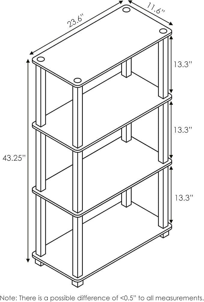 Furinno TURN-S-TUBE Storage Shelves, 4-Tier Book Shelf, Corner Shelf, Toolless Open Shelves, for Organization and Storage, Living Room, Garage, Home Office, Sonoma Oak