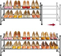 Tajsoon 2 Tier Expandable Shoe Rack for Closet, 28“-41“Adjustable & Stackable Shoe Shelf Storage, Metal Shoe Rack Organizer for Front Door Entrance, Closet, Garage, Entryway, Grey