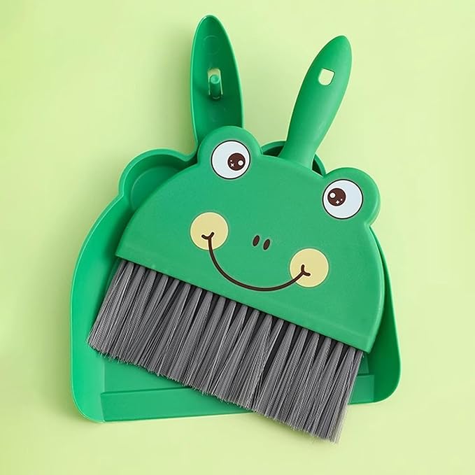 Cute Frog Mini Broom and Dustpan Set, Green Small Dust Pan and Brush Set for Tabletop Desk Keyboard Cleaning, Portable Hand Broom Dustpan for Home Office Dorm Camping