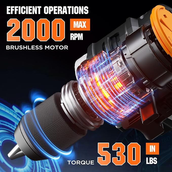 Litheli 20V Cordless Drill Driver, Brushless Power Drill with 2 Variable Speed, 1/2 Inch Keyless Chuck, Electric Drill, 17+1 Clutch Settings with Maximum Torque of 530 In-lbs