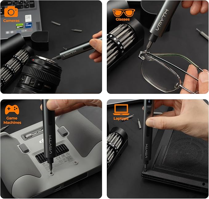 Mini Electric Screwdriver Cordless Set,60 PCS Magnetic Bits Screwdriver Set with 3-Level Torque,LCD Display,Demagnetizer/Magnetizer,LED Lights,Repair Tool Kit for Camera,Toys,Phone