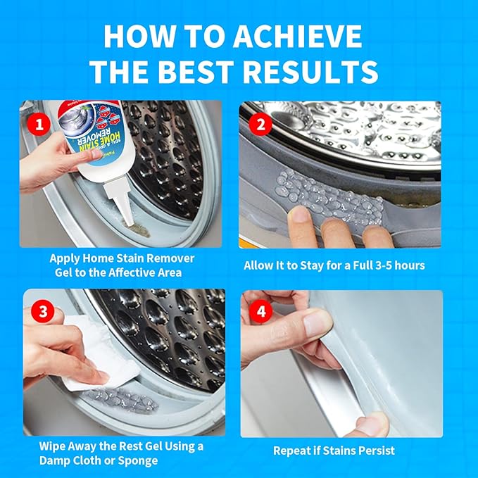 Home Stain Remover Gel – Stubborn Stain Cleaner No Harsh Scrubbing Required (Front Loader Washing Machine Seal Washing Machine Seals, Sinks & Tiles | No-Slip Formula | 8H Penetration)