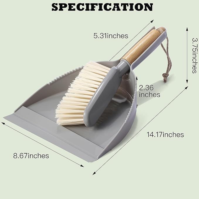 Dustpan and Brush Set -Small Broom Dustpan Set, Hand Broom and Dust Pan for Pet, Car, Dorm, Comping (Gray)