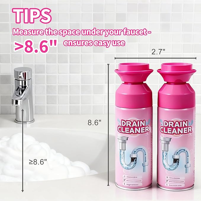 Foaming Drain Cleaner for Household Clogs – Slow-Release Formula for Kitchen & Bathroom Drains (2 pack)