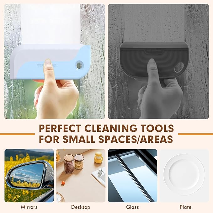 3 Pack Small Squeegees, Squeegee for Shower Glass, Car Window Squeegee, Glass Squeegee. Grey, Yellow, Blue for Home Kitchen, Countertop, Auto Windows, and Bathroom Mirrors