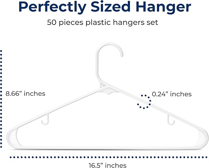 SereneLife 50 Pack Plastic Hangers, Non-Slip, Space-Saving Closet Organizers, Durable and Strong for Shirts, Sweaters, Hoodies, Kids Clothes & Dresses, Ultra-Thin, Lightweight