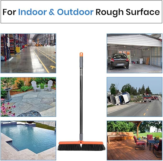 TreeLen 18 inch Push Broom Outdoor - Heavy Duty Broom for Driveways, Sidewalks, Patios and Deck Cleans Dirt, Debris, Sand, Mud, Leaves and Water-18 Wide Bristles
