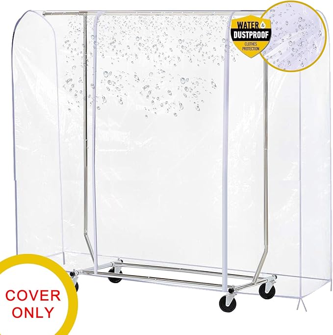 Ruibo Clear Garment Rack Cover for Clothes Rack Cover with 2 Durable Zipper/Clothing Waterproof, Dustproof Protector (S:47.2x20x60 inch)