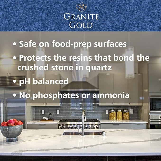 Granite Gold Quartz Cleaner Spray for Caesarstone, Cambria, Silestone and All Other Quartz Countertop Surfaces, 64 Fluid Ounces and 2 x 24 Fluid Ounces