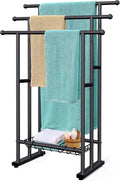 Kayfia 40" H Free Standing Towel Rack, 3 Tier Alloy Steel Stand with Basket, Blanket Drying and Display Rack for Oversized Bath Towels Bathroom Accessories, Next to Tub or Shower
