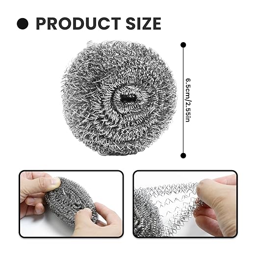 6 Pcs Stainless Steel Scrubber, Steel Wool Pads, Flexible Scrubber Pads, Dishwashing Scouring Pads Heavy Duty, Kitchen Scrubbing Sponges for Cleaning Dishes, Pots, Pans, Grills and Sinks