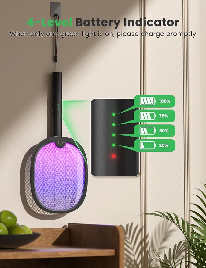 YISSVIC Electric Fly Swatter Foldable Bug Zapper Racket 2 in 1 Mosquito Killer with Attractant Light Rechargeable 1800mAh for Indoor Home Backyard Patio Camping