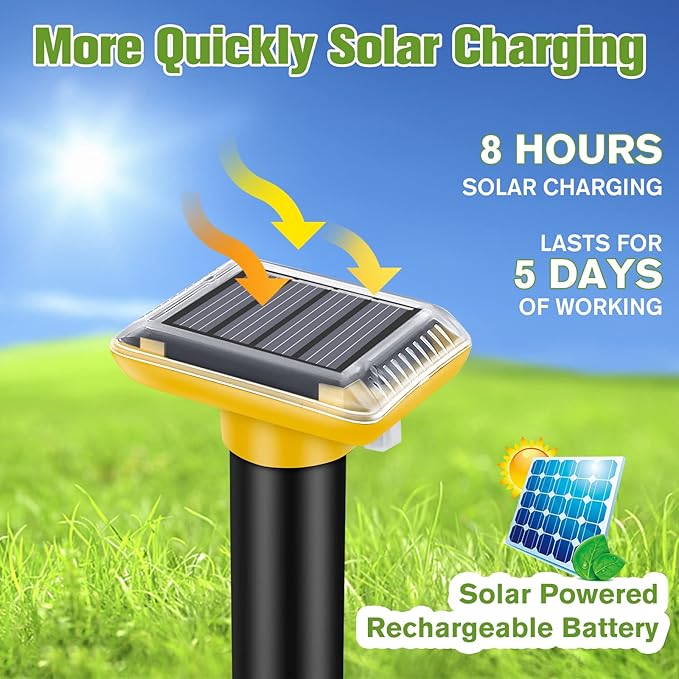 Solar Mole Repellent, Ultrasonic Gopher Repeller Outdoor, Solar Powered Waterproof Snake Repellent Deterrent Gopher Vole Snake Pest and Other Animals from Lawn Garden Yard Home(2 Packs)