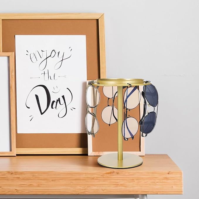 Sunglasses Organizer Glasses Display Rod Eyeglass Holder Stand Gold Metal Eyewear Storage Rack for Desk Tabletop Use