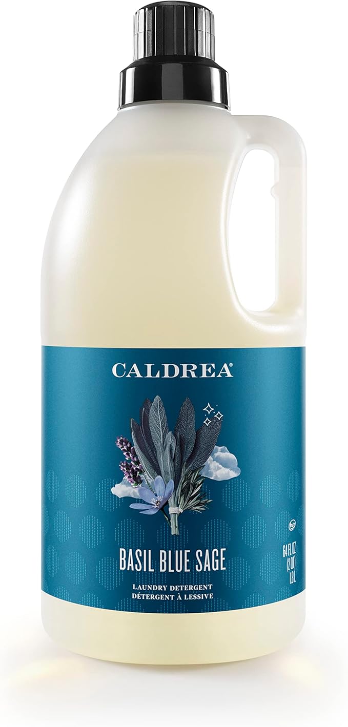 Caldrea Liquid Laundry Detergent, Effective for all Fabrics and all Temperatures, Basil Blue Sage Scent, 64 oz