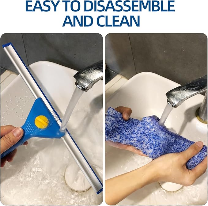 Professional Window Cleaning kit, 2-in-1 Window Squeegee with 51" Extension Poles, Suitable for Indoor & Outdoor Windows, High Glass, High Windows, Multi-Purpose Car Windshield Cleaning
