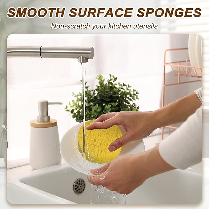 uxcell 10Pcs Cellulose Sponges, Round Kitchen Clean Sponges Non-Scratch Compressed Dish Scrubber for Kitchen Household Cookware Bathroom Cleaning & DIY, Purple