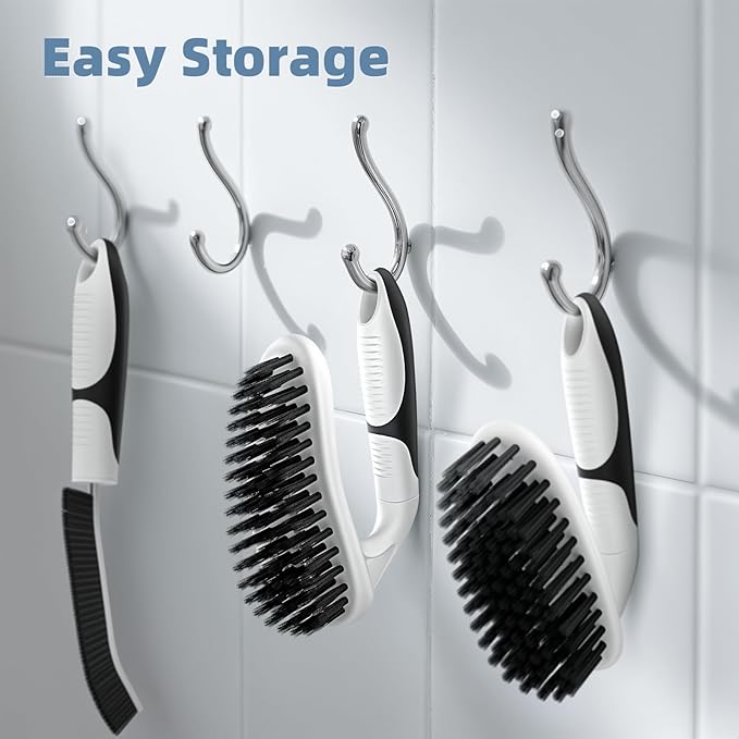 Scrub Brush Set, Heavy Duty Scrub Brushes Crevice Cleaning Brush with Stiff Bristles, 3 Different Brushes Included for Household Use, Grout, Tile, Bathroom, Kitchen, Bathtub, Floor