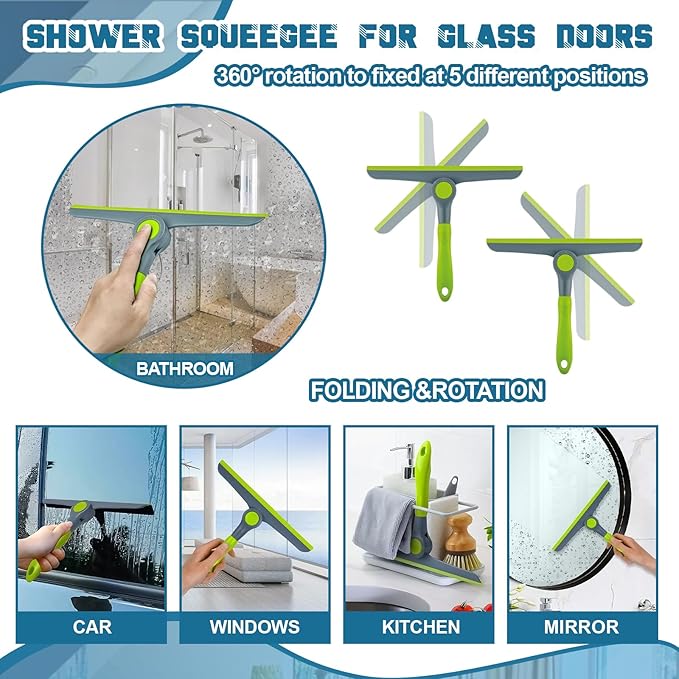 11 Pcs Cleaning Brush Set with Squeegee Crevice Gap Brushes Handheld Scrub Brush and Hard Bristle Detail Brushes Multi-Purpose Household Cleaning Tools for Kitchen Bathroom Sink Grout Window