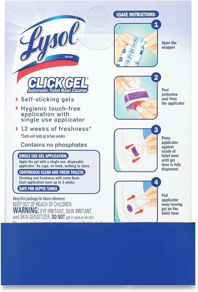 Lysol Click Gel Automatic Toilet Bowl Cleaner, Toilet Gel Stamp, Toilet Freshener, Bathroom Essentials, Refreshing Lavender Scent, 6 Count (Pack of 1)