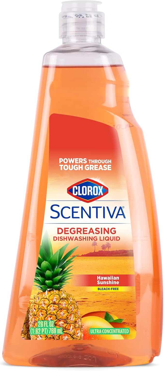 Clorox Scentiva Liquid Dish Soap, Hawaiian Sunshine Scent - Dishwashing Detergent Cuts Through Grease - A Powerful Clean You Can Trust, 26 Fl Oz