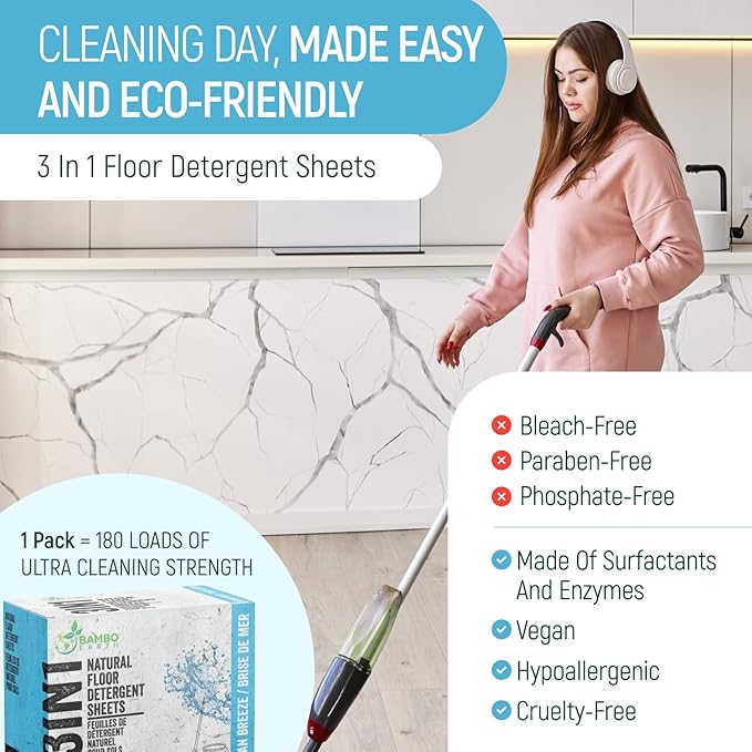 30 Pcs All Natural Floor Cleaner Sheets - Biodegradable And Dissolvable Multipurpose Mopping Concentrated Floor Cleaning Soap Detergent Strips, Mess Free Water Soluble Fast Dry Eco Friendly (Ocean)