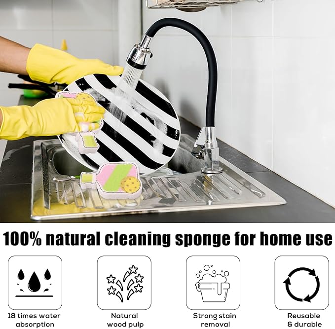 4pcs Compact Kitchen Sponges, Reusable Pickleball Cleaning Cellulose Sponge Wood Pulp Pickleball Gift Fun and Quirky Kitchen Accessory Household Gadget
